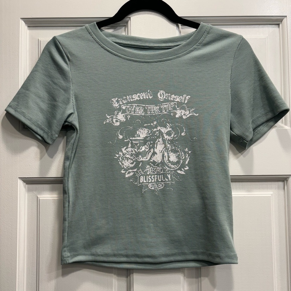 Teal motorcycle print shirt